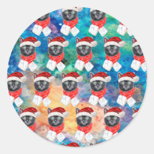 Cute Black Cat Funny Christmas Holidays Classic Round Sticker