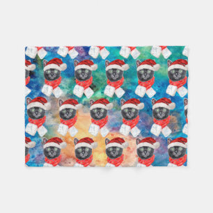 Cute Black Cat Funny Christmas Holidays Fleece Blanket