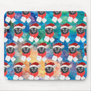 Cute Black Cat Funny Christmas Holidays Mouse Mat