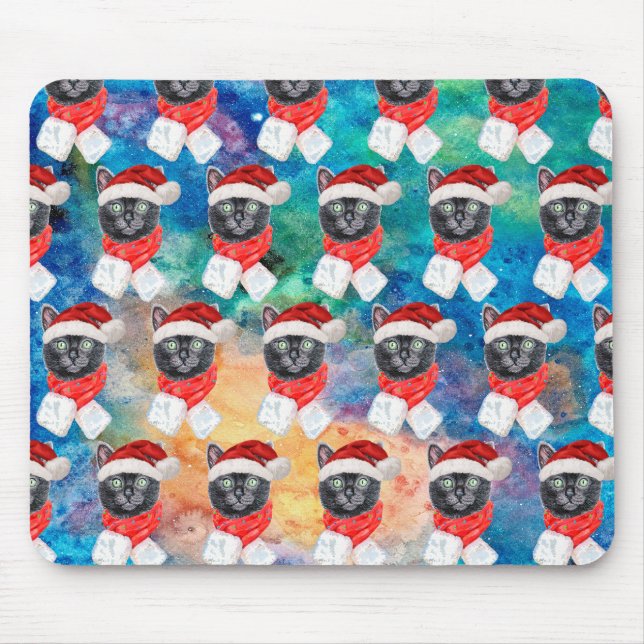 Cute Black Cat Funny Christmas Holidays Mouse Mat (Front)