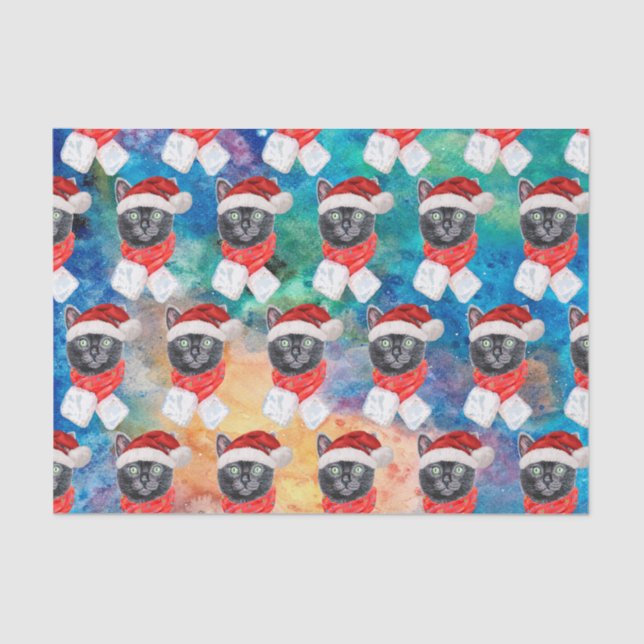 Cute Black Cat Funny Christmas Holidays Tissue Paper (Front)