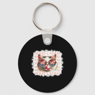 Cute Black Cat Funny Meowy Christmas Light Xmas Ho Key Ring