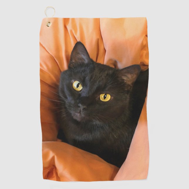 Cute Black Cat Golf Towel (Front)