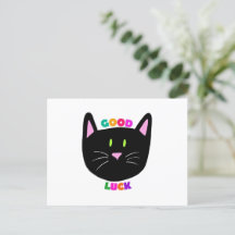 Cute Black Cat Good Luck Colouful Lettering