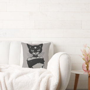 Cute Black Cat Goth Aesthetic Anime Cushion