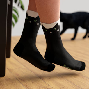 Cute Black Cat Green Eyes Personalized Socks