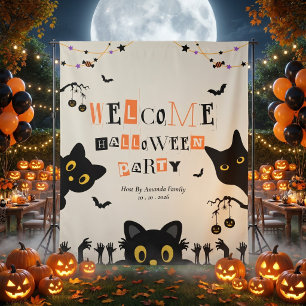 Cute Black Cat Halloween Backdrop Tapestry