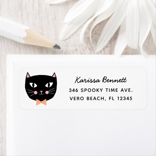 Cute Black Cat Halloween Birthday Return Address (Insitu)