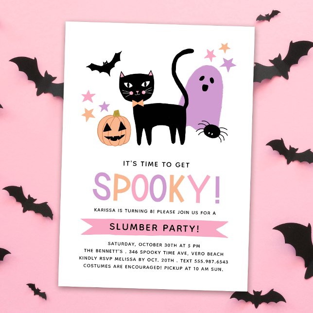 Cute Black Cat Halloween Birthday Slumber Party Invitation (Creator Uploaded)