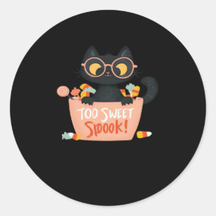 Cute Black Cat Halloween Candy Too Sweet Spook � P Classic Round Sticker