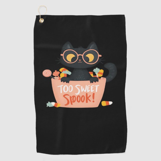 Cute Black Cat Halloween Candy Too Sweet Spook – P Golf Towel (Front)