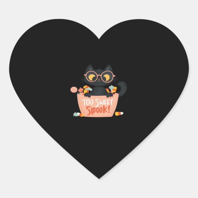 Cute Black Cat Halloween Candy Too Sweet Spook � P Heart Sticker (Front)