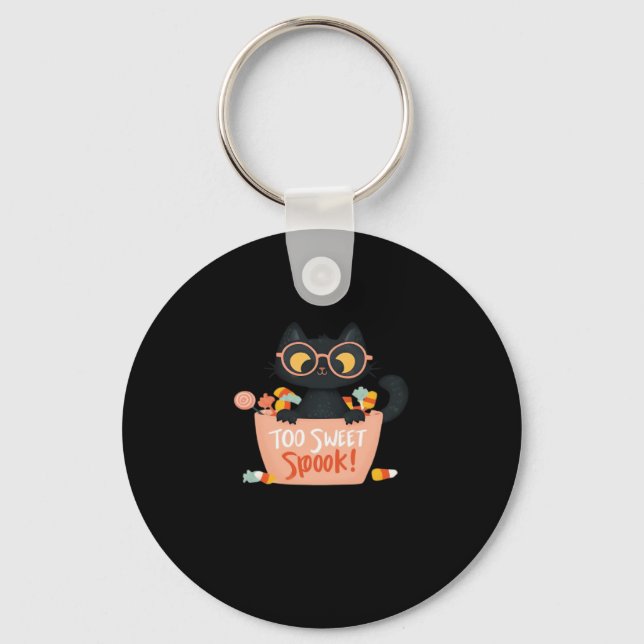 Cute Black Cat Halloween Candy Too Sweet Spook � P Key Ring (Front)