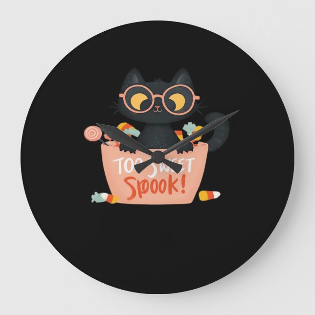 Cute Black Cat Halloween Candy Too Sweet Spook – P Large Clock (Front)