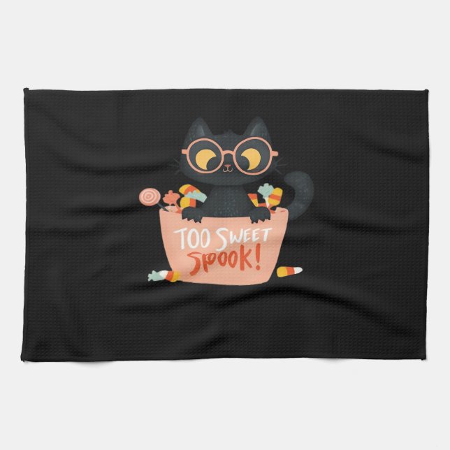 Cute Black Cat Halloween Candy Too Sweet Spook � P Tea Towel (Horizontal)