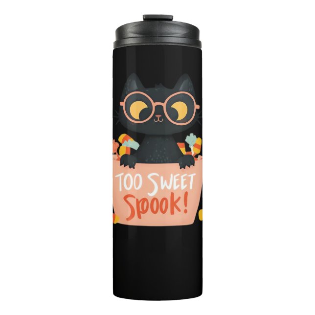 Cute Black Cat Halloween Candy Too Sweet Spook – P Thermal Tumbler (Front)
