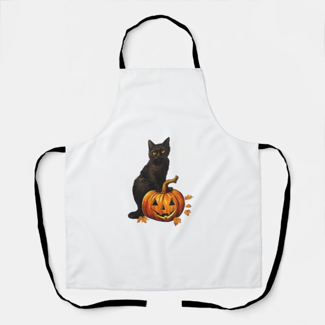 Cute Black Cat Halloween Costume Pumpkin For Men W Apron (Front)