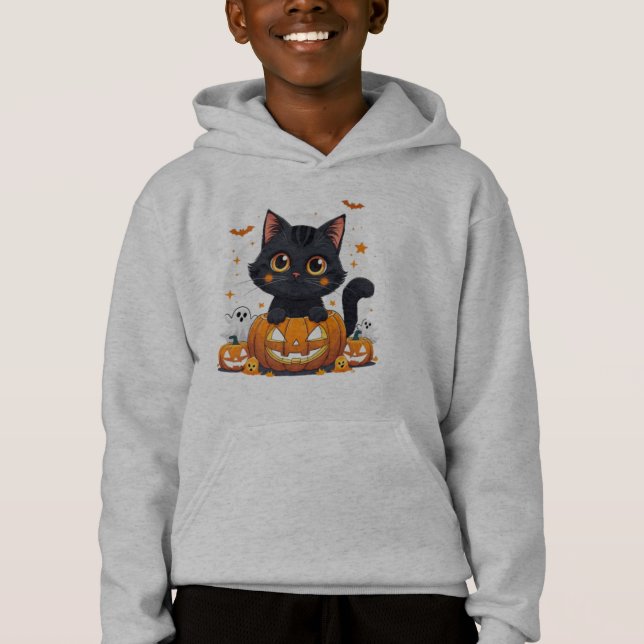 Cute Black Cat Halloween Kawaii Cat T-Shirt (Front)
