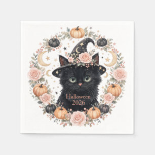 Cute Black Cat Halloween Paper Napkin