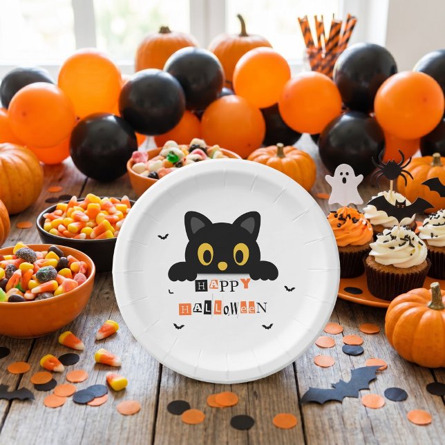 Cute Black Cat Halloween Paper Plate (Creator Uploaded)