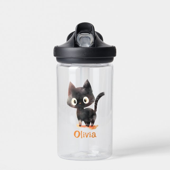 Cute Black cat Halloween party favours Water Bottle (Front)