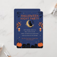 Cute Black Cat Halloween Party Invitation
