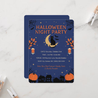 Cute Black Cat Halloween Party Invitation