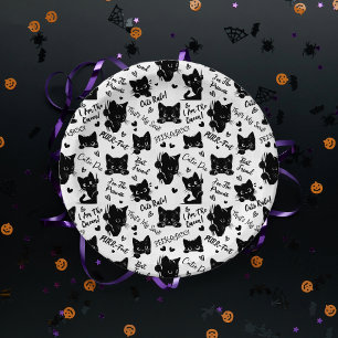 Cute Black Cat Halloween Pattern for Cat Lovers Paper Plate