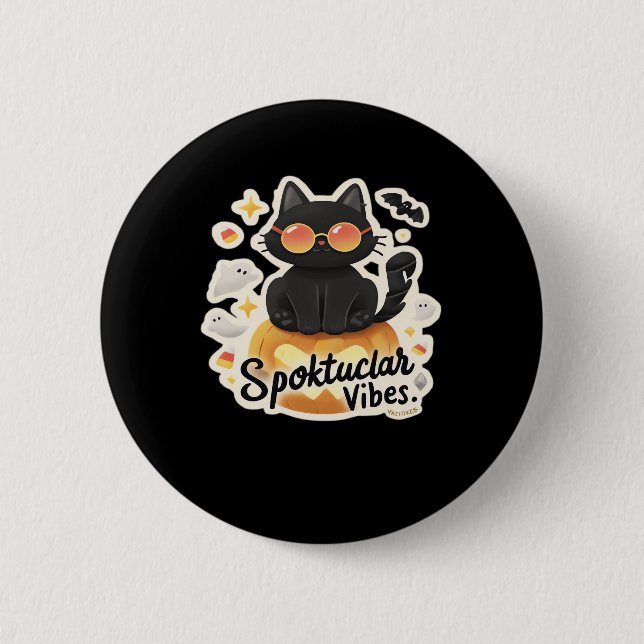 Cute Black Cat Halloween Pumpkin Oversized T-Shirt 6 Cm Round Badge (Front)
