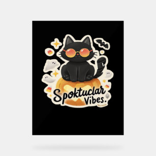 Cute Black Cat Halloween Pumpkin Oversized T-Shirt Acrylic Sign