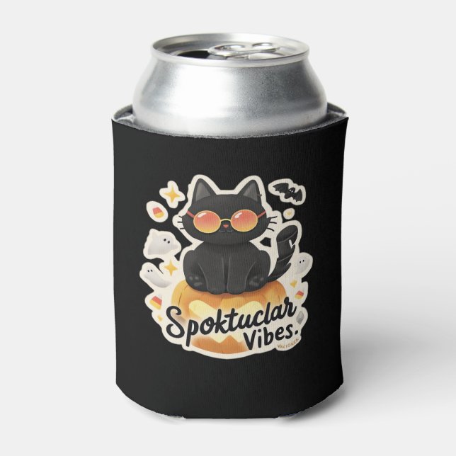 Cute Black Cat Halloween Pumpkin Oversized T-Shirt Can Cooler (Can Front)