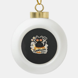 Cute Black Cat Halloween Pumpkin Oversized T-Shirt Ceramic Ball Christmas Ornament