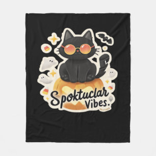 Cute Black Cat Halloween Pumpkin Oversized T-Shirt Fleece Blanket