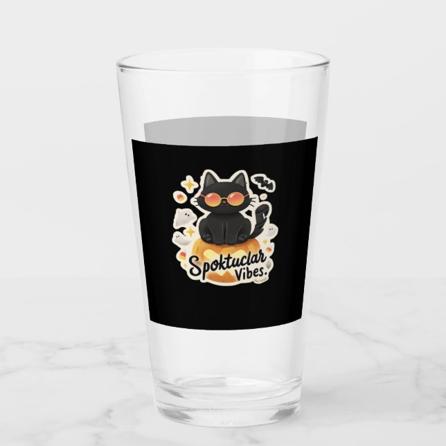 Cute Black Cat Halloween Pumpkin Oversized T-Shirt Glass (Front)