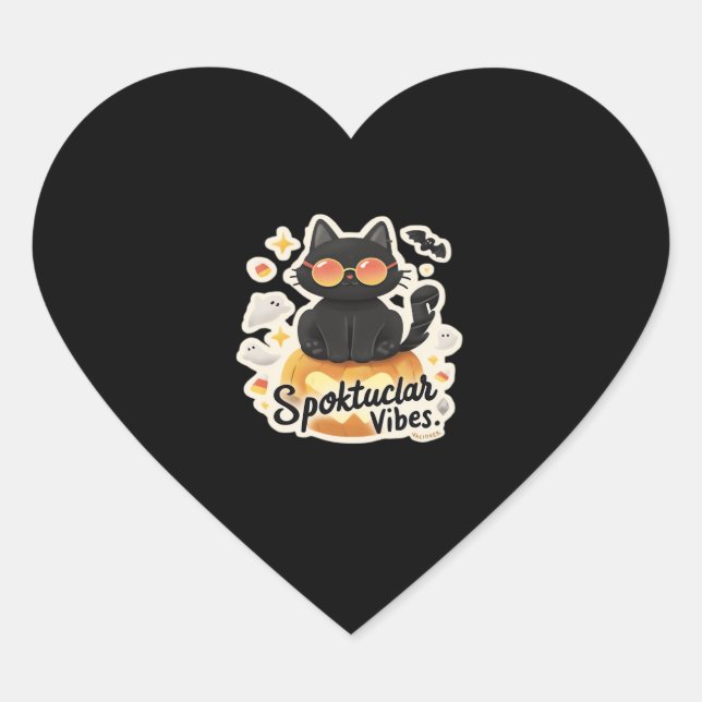 Cute Black Cat Halloween Pumpkin Oversized T-Shirt Heart Sticker (Front)