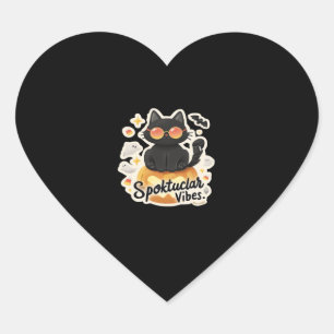 Cute Black Cat Halloween Pumpkin Oversized T-Shirt Heart Sticker