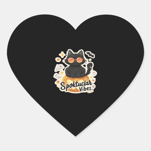 Cute Black Cat Halloween Pumpkin Oversized T-Shirt Heart Sticker (Front)