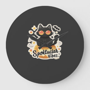 Cute Black Cat Halloween Pumpkin Oversized T-Shirt Large Clock
