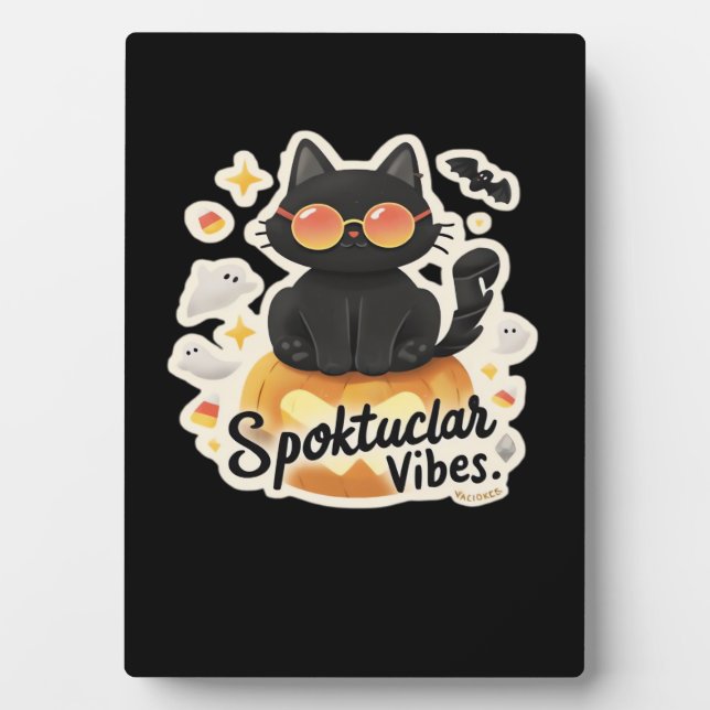 Cute Black Cat Halloween Pumpkin Oversized T-Shirt Plaque (Front)