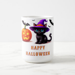 Cute Black Cat Halloween Pumpkin Scene 🐈‍⬛ Coffee Mug