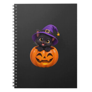 Cute Black Cat Halloween Witch Pumpkin Sticker She Notebook