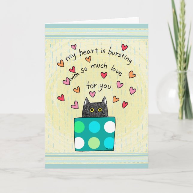 Cute Black Cat Hand Drawn Words Anniversary  Card (Front)