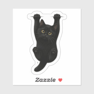 Cute Black Cat Hanging Custom-Cut Vinyl Sticker