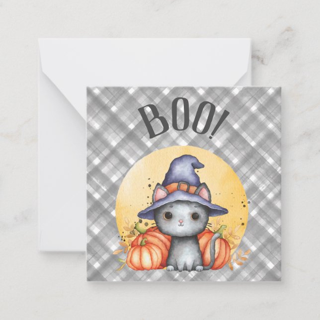 Cute Black Cat Happy Halloween Card (Front)