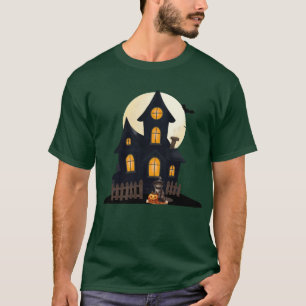 Cute Black Cat Haunted House - Spooky Halloween T-Shirt