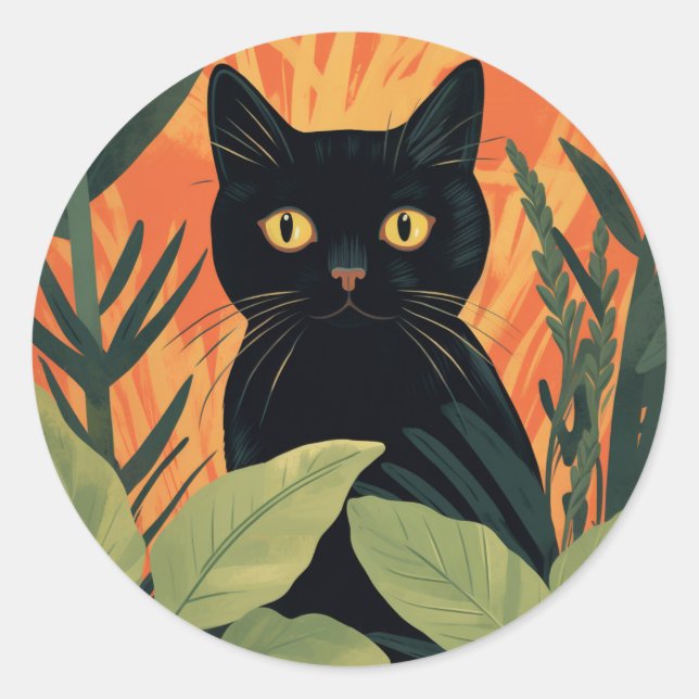 Cute Black Cat Hiding in Home Plant Sticker  (Front)