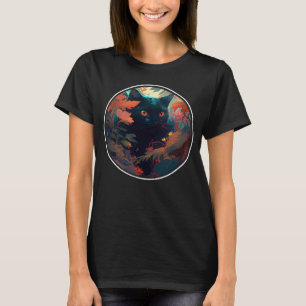 Cute Black Cat Hiding in Spring Flowers Aesthetic T-Shirt