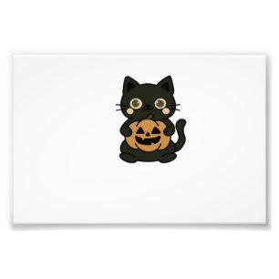 Cute Black Cat Holding Jack O Lantern Pumpkin � Ka Photo Print