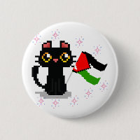 cute black cat holds Palestine flag