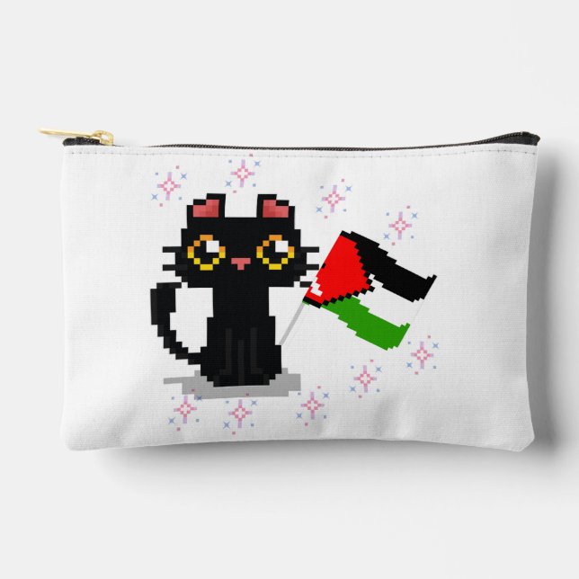 cute black cat holds Palestine flag  Accessory Pouch (Front)